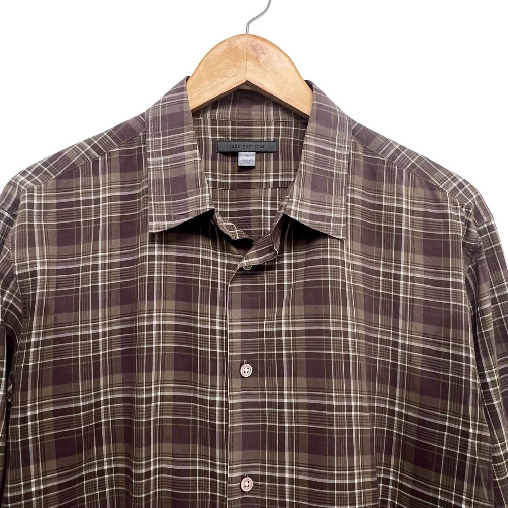 John Varvatos Plaid Button Down Shirt Long Sleeve Lightweight Brown Men’s Size L
